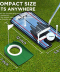 Pro Style Golf Putting Mirror With Practice Cup And Flag For Realistic Hole Feel, Alignment Training Aid To Build Consistency And Accuracy displayed on grass with measurements.
