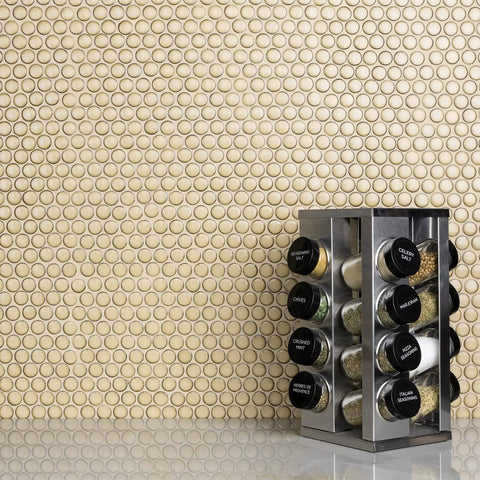 Hudson Penny Round Caffe Porcelain Mosaic Tile 11-7/8 In By 12-5/8 In Mesh Mounted Go-To Floor And Wall Tile with spices