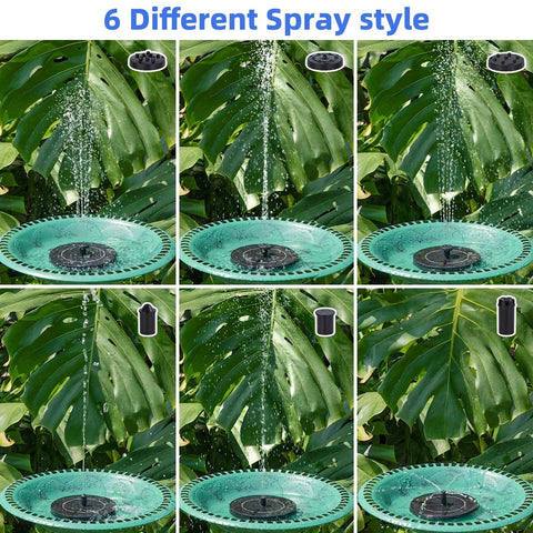 Bird Bath Fountain Kit With Six Nozzle Modes And Fixed Pipes, Upgraded 3.5W Solar Pump For Garden showing different spray styles