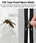 Close-up of 75D polyester mesh with mosquito and double zipper, part of Mosquito Netting for Patio Umbrella 10x10 Ft Canopy Screen.