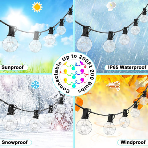 Outdoor String Lights 50 Ft Waterproof With 50 Plus 2 Shatterproof G40 LED Bulbs Color Changing Dimmable Remote Controlled Connectable Patio Lights For Pergola Backyard Party Easy Install