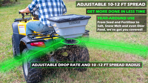 80 Pound ATV UTV Broadcast Spreader With 12 Volt Heavy Duty Motor Adjustable Drop Rate Spreads Salt Seed Fertilizer on ATV