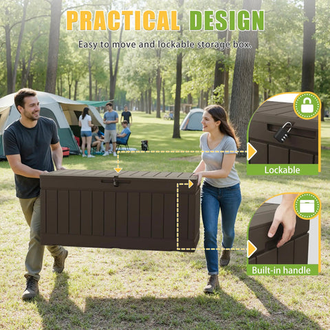 Built Tough 82 Gallon Outdoor Storage Box With Secure Lock Lid For Patio Furniture And Garden Tools Waterproof UV Resistant Deck Bin Keeps Your Stash Dry Rain Or Shine Dark Brown