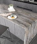 Kitchen countertop with Extra Thick Concrete Wallpaper Peel And Stick Roll 15.7 Inch Wide By 354 Inch Long Waterproof Self Adhesive
