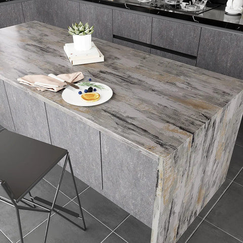 Kitchen countertop with Extra Thick Concrete Wallpaper Peel And Stick Roll 15.7 Inch Wide By 354 Inch Long Waterproof Self Adhesive