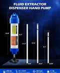 Oil Extractor Pump 350mL Syringe With 3 Hoses, dimensions and features displayed, for car fluid changes.