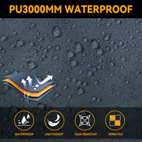 PU3000mm waterproof coating on Ultralight Tent Footprint Ground Sheet with water droplets highlighting ripstop 190T tarp.