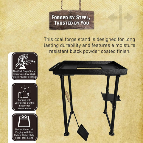Coal Forge Stand With Fire Pot And Hand Blower For Blacksmithing Heavy Duty Steel Forge Starter Kit with black powder coating