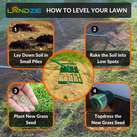 Heavy Duty Lawn Leveling Rake With A 36 Inch Steel Handle For Fast Yard Leveling And A Flat Surface Creation guide infographic
