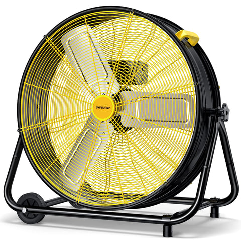 24 Inch Industrial Drum Fan With 320W High Velocity Power, 3 Speed Heavy Duty Metal Air Circulator, 360 Degree Tilt, ETL Certified