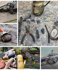 FINDMAG neodymium fishing magnets kit with 60 mm magnets and assorted retrieval tools spread on rocks