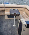 SurFit 27 Inch RV Table Leg System Two Complete Leg Sets Surface Mount Silver with aluminum floor and table bases, boat setup