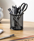 Wire Mesh Pen Holder And Pencil Cup Desk Organizer For Stationery And Office Supplies Sturdy Steel Mesh With Black Powder Coat Holds Pens Scissors Rulers And More Compact 3.7 By 3.3 Inches Caddy