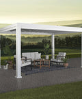 Windham 14 Ft By 12 Ft Modern Galvanized Steel Pergola Kit With Shade Sail Canopy All Season Durability setup in garden