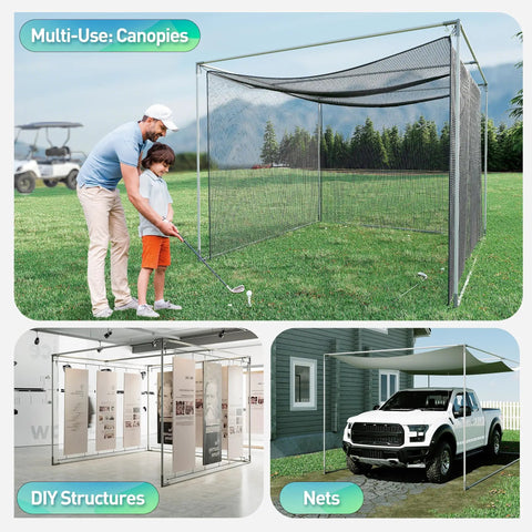 1-3/8 Inch Corner Kit For Golf Practice Cage Frames, 10 Piece Powder Coated Triple Corner Bracket Set With Threaded Eye Bolts, Right Angle And Dual Connection Brackets, Canopy Fittings For Backyard Indoor Outdoor Nets, Gray