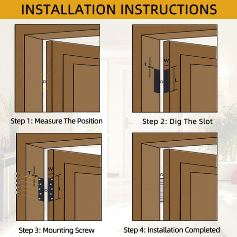 5 Inch by 5 Inch Heavy Duty Door Hinges That Hold Up to 220 Lbs with 20 Screws, Square Corner Design, Rugged Steel Construction for Interior and Exterior Doors, Easy Install, Smooth Operation, Maximum Bearing Strength installation steps diagram