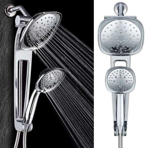 Next Level High Pressure Square 3 Way Luxury Spa Shower System With Adjustable 18 Inch Extension Arm in chrome, side view