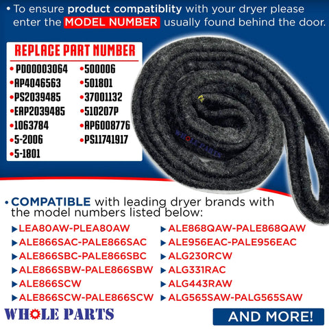 Dryer Drum Felt Seal Replacement WP37001132 For Admiral Amana Crosley Kenmore Magic Chef Maytag And Speed Queen Dryers with model compatibility list.