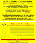 Instructions for installation and battery connection for heavy duty devices with warning about warranty and repairs.