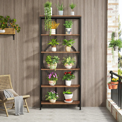 Top Tier 6 Tier Industrial Bookshelf Hella Sturdy Metal And Wood Etagere Bookcase For Living Room Decor Rustic Brown Storage Rack That Brings Serious Vibe To Any Home Office Space