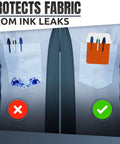 Comparison of ink-stained shirt pocket and clean pocket with Multi Color Pocket Protectors For Pens And Pencils, Ink Leak Guard For Shirts.
