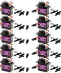 Set of MG90S 9G Micro Servo Motors with Metal Gear for RC Cars Robots Helicopters and Arduino Projects displayed with accessories.