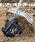Ten Inch Cultivator Attachment For Attachment Capable String Trimmers Universal Fit With Adjustable Tilling Width shield in use