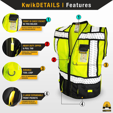 Hi Viz Safety Vest Class 2 ANSI OSHA Reflective Mesh With Multi Pocket Design Heavy Duty For Construction Surveyors And Truckers Black 2XL