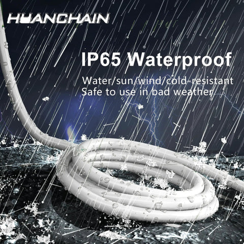 Indoor Outdoor Waterproof Extension Cord 15 Ft 16 AWG SJTW with rain and wind resistance shown