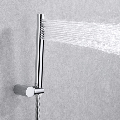Chrome brass handheld sprayer from All-In-One Rain Shower System For Bathroom, Wall Mounted Shower Faucet Kit with water flow