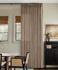Farmhouse Tan Brown Linen Curtains 102 Inches Long 2 Panels with Pinch Pleat Drape Hooks and Rings for Track System in living room
