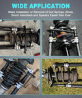 Heavy Duty Coil Spring Compressor Set, 2 Pack with safety bracket, demonstrating wide application on various vehicles