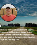 Rural landscape with open road and sky, featuring a smiling person in a circular frame with text introduction about the business.