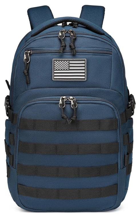 Heavy Duty 25L Tactical Backpack For Men, Built To Last Military Style MOLLE Assault Pack, 900D Durable Daypack In Blue And Black, 18.5 Inch