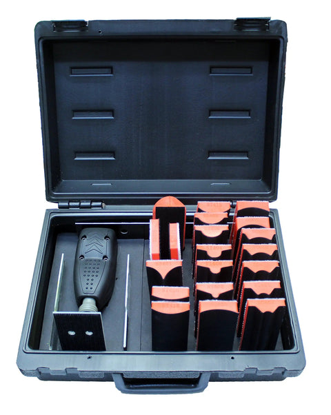 Pneumatic Line Profile Sander Kit With 21-Piece Set And 14 Profile Blocks Flat Base Sanding Hard Shell Case open display