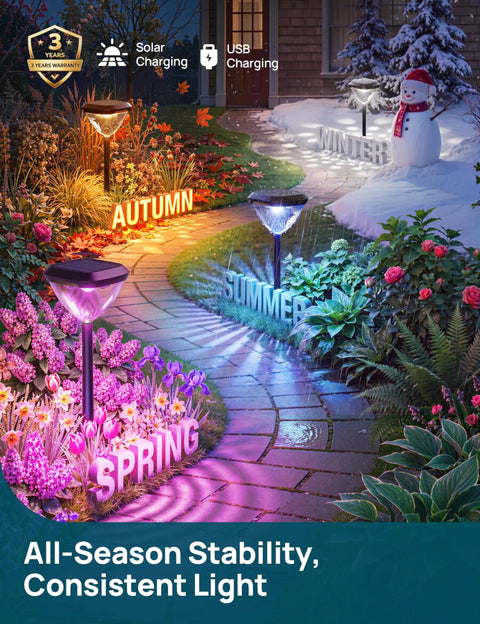 8 Pack Solar Pathway Lights Color Changing RGB Garden Lights 200 Lumen Waterproof IP65 Outdoor Solar Powered Yard