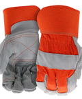Heavy Duty Work Gloves With Double Leather Cowhide Palm For Superior Abrasion Resistance And Durability, Canvas Backing, Orange And Gray, X Large