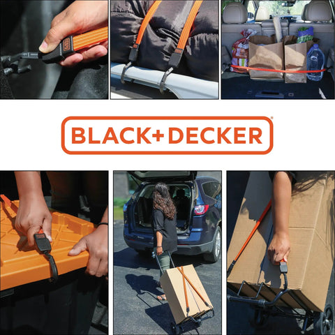 Collage showing 36 Inch Flat Bungee Straps 2 Pack With Coated Steel Hooks and Easy Grip Pad used in different cargo scenarios.