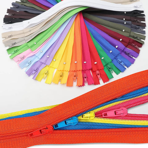 80 Pcs Nylon Coil Zipper Set With Mixed Lengths 7, 9, 12 And 16 Inches, various 20 color assortment displayed in a fan shape.