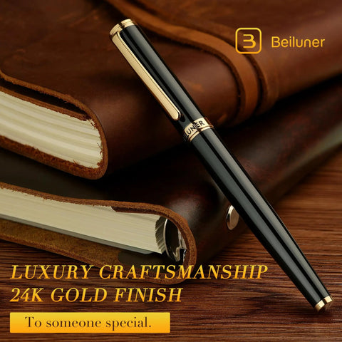 Luxurious Rollerball Pen With 24K Gold Trim And Schneider Ink Refill Gift Set for executive writing against leather journal