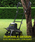 Corded Electric Garden Tiller And Cultivator With 15 Amp Motor 6 Steel Tines And 15.7 Inches Tilling Width Near Tree