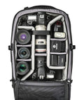 55BT Carry On Camera Backpack Trolley For DSLR And Mirrorless Gear Green On The Go Travel Case interior with lens compartments