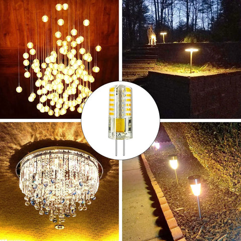 G4 LED Bulbs 10 Pack, BiPin Base 3W 12V AC DC Landscape Light Replacement, Warm White 3000K, T3 Size, in outdoor settings