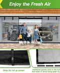 Family walking through 2 Car Garage Door Screen With Magnetic Closure Heavy Duty Weighted Bottom Self Sealing Hands Free Magnetic Screen Door For Easy Pass Through No Fuss Easy To Assemble 16x7 Ft Polyester No Odor