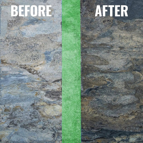 Before and after application of Top Tier Stone Sealer Brings Back That Badass Slab Yard Glow On Natural Rock Surfaces.