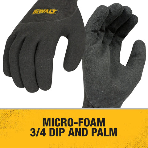 2-In-1 Thermal Grip Glove DPG737L With Moisture-Wicking Nylon Shell, Warm Acrylic Liner, black glove with 3/4 dipped palm