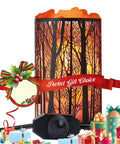 Himalayan Salt Lamp With Forest Design Metal Basket Natural Night Light With Dimmer Switch 25W Bulb Included ETL Cord Cozy Amber Glow To Boost Mood And Create A Chill Romantic Vibe, shown with holiday decorations