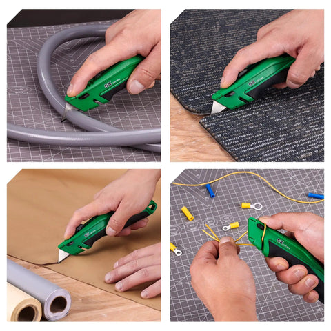 Beefy Retractable Utility Knife With SK2M TAC Tetracarbon Coated Blades And Zinc Alloy Handle For Clean Precise Cuts And Up To 28x Longer Blade Life For Everyday Use in hand cutting hose and fabric