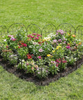 Arch Black No Dig Metal Garden Fence Panels, 6 Pack, Rustproof Border Fencing For Flower Beds, Rabbits And Dogs, 24 Inches High, Easy Setup, 6 Feet Long, Decorative Patio Yard Fence surrounding flower bed.