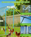 Large Metal Chicken Coop Walk In Runs 10x20 Feet With Cover For 30 Chickens Hen House Enclosure With Security Lock shown in a backyard